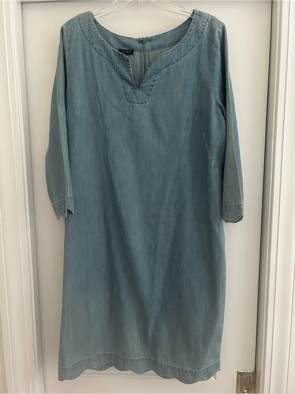 Talbots Light Blue Denim Midi Shift Dress